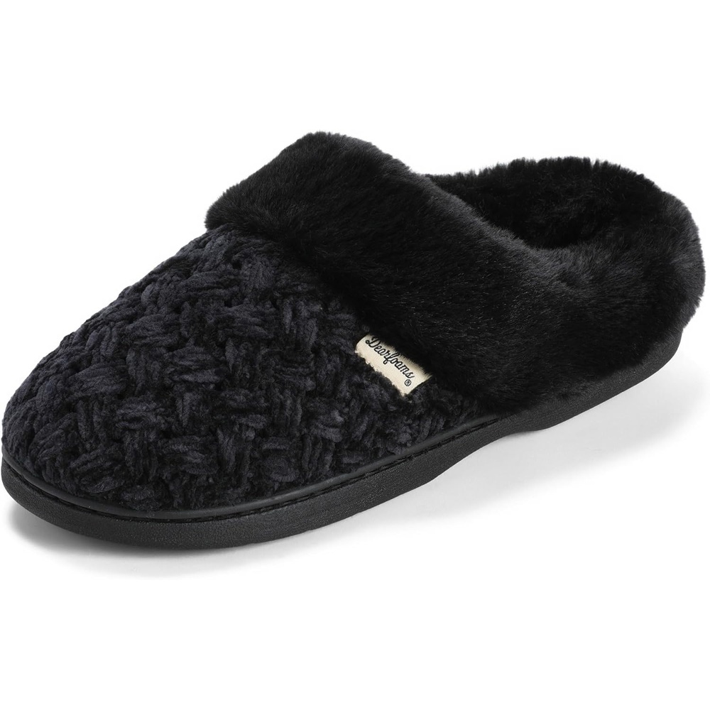 image:imageDearfoams Womens Claire Clog House Shoes Memory Foam Indoor House Slippers with Wide WidthsBlack Solid