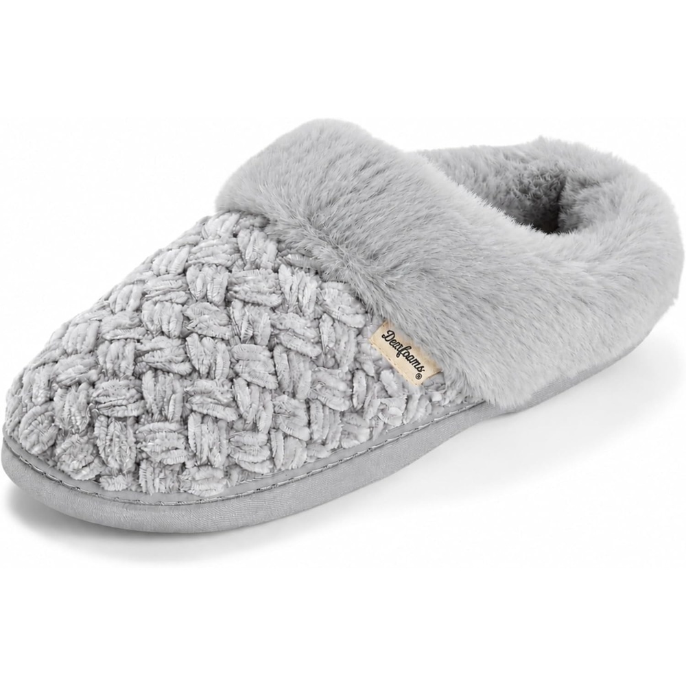 image:imageDearfoams Womens Claire Clog House Shoes Memory Foam Indoor House Slippers with Wide WidthsGrey