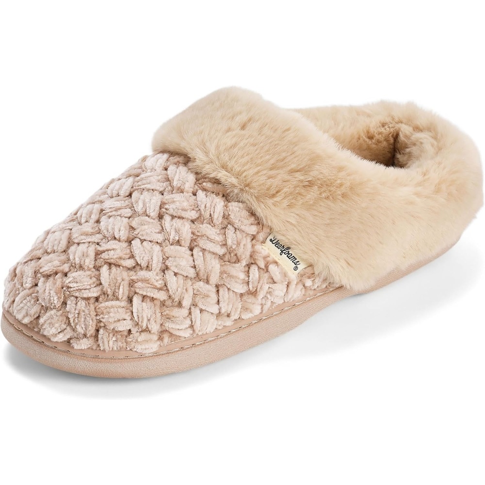 image:imageDearfoams Womens Claire Clog House Shoes Memory Foam Indoor House Slippers with Wide WidthsTan