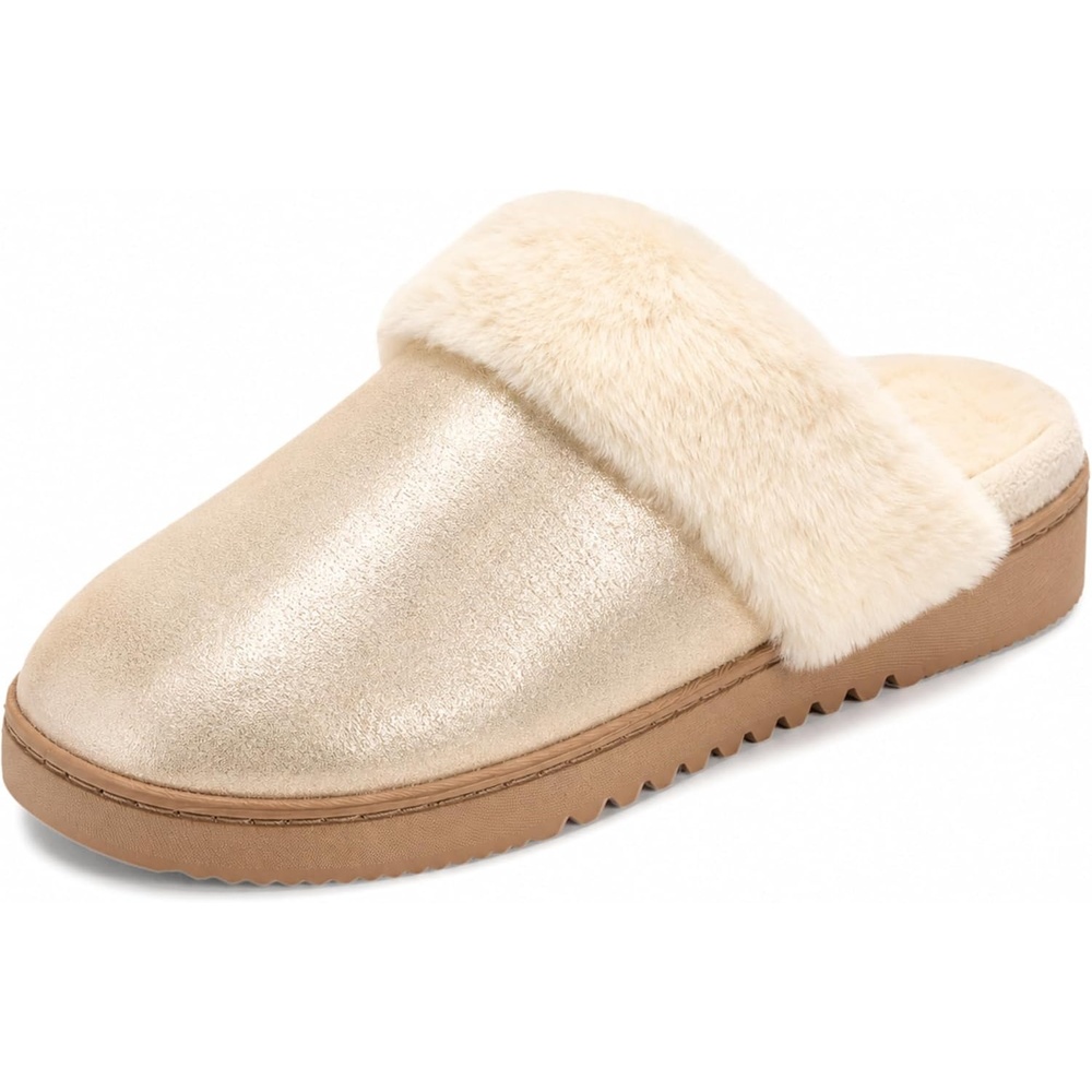 image:imageDearfoams Womens Memory Foam House Shoes Slip on Microsuede Scuff Plush Lined Indoor Outdoor SlippersGold Metallic