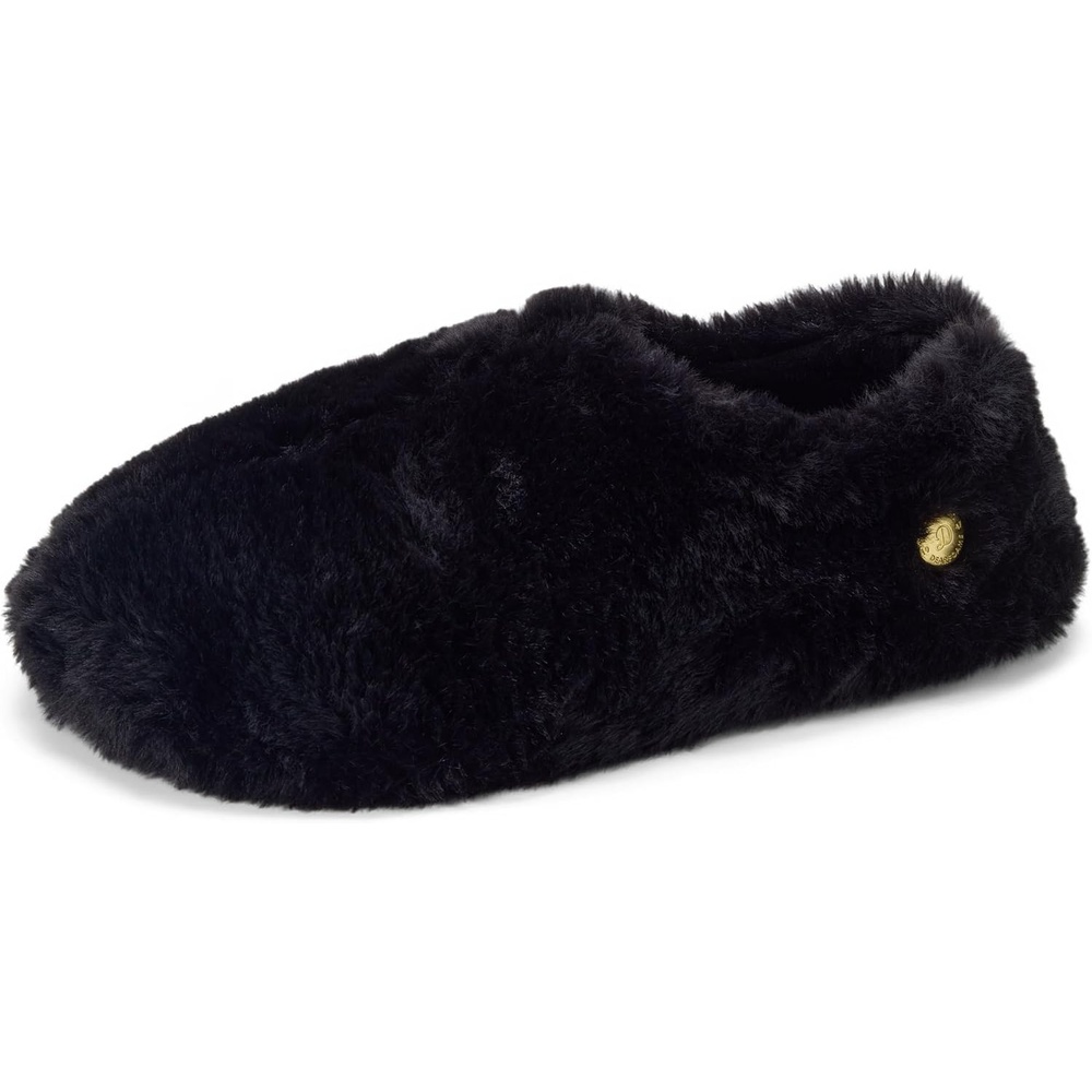 image:imageDearfoams Womens Memory Foam Non Slip Sherpa Indoor Travel House Shoes Slipper Sock With Storage BagBlack Furry