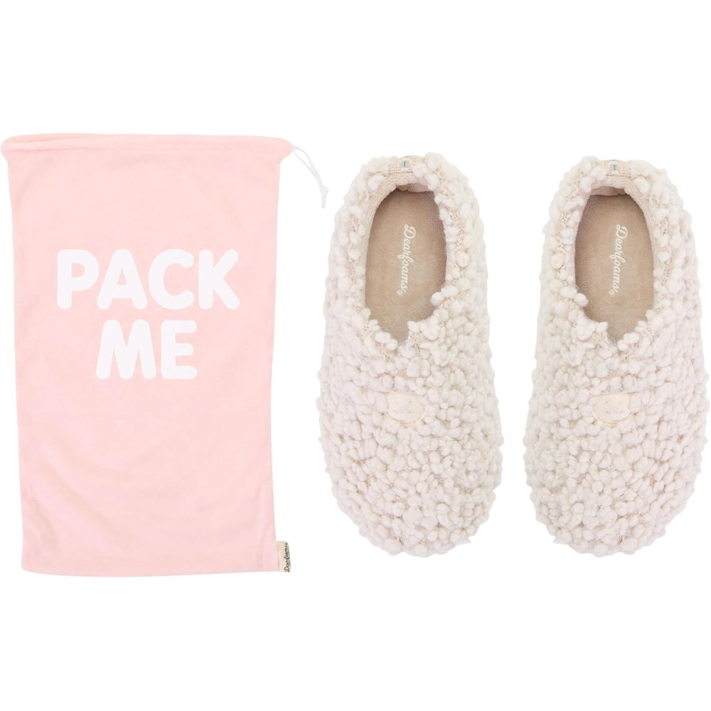 image:imageDearfoams Womens Memory Foam Non Slip Sherpa Indoor Travel House Shoes Slipper Sock With Storage BagMuslin