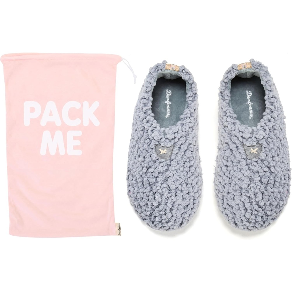 image:imageDearfoams Womens Memory Foam Non Slip Sherpa Indoor Travel House Shoes Slipper Sock With Storage BagSleet Sherpa