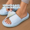 Dearfoams Mickey Adjustable Terry Slide, Memory Foam Washable Open Toe Indoor Summer House Slippers(Light Blue)