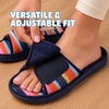 Dearfoams Mickey Adjustable Terry Slide, Memory Foam Washable Open Toe Indoor Summer House Slippers(Multi Stripes)