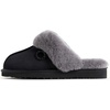 Dearfoams Women’s Fireside Sydney Shearling Indoor/Outdoor Scuff Slipper with Wide Widths, Black/Grey Fur, 7