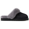 Dearfoams Women’s Fireside Sydney Shearling Indoor/Outdoor Scuff Slipper with Wide Widths, Black/Grey Fur, 7