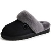 Dearfoams Women’s Fireside Sydney Shearling Indoor/Outdoor Scuff Slipper with Wide Widths, Black/Grey Fur, 7