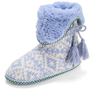 Dearfoams Women’s Bootie Slipper Socks – Memory Foam Fuzzy Indoor House Shoes, Soft Knit Becky Slippers(Eventide)
