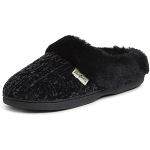 Dearfoams Women’s Claire Clog House Shoes Memory Foam Indoor House Slippers with Wide Widths(Black)