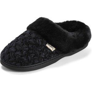 Dearfoams Women’s Claire Clog House Shoes Memory Foam Indoor House Slippers with Wide Widths(Black Solid)
