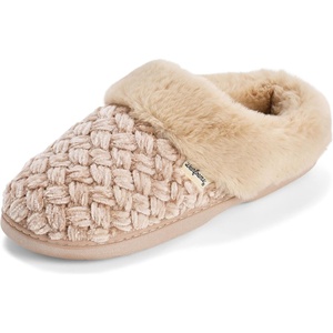 Dearfoams Women’s Claire Clog House Shoes Memory Foam Indoor House Slippers with Wide Widths(Tan)