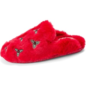 Dearfoams Women’s Novelty Gift Teddy Sherpa Scuff Slip on House Shoe(Mistle Toes)