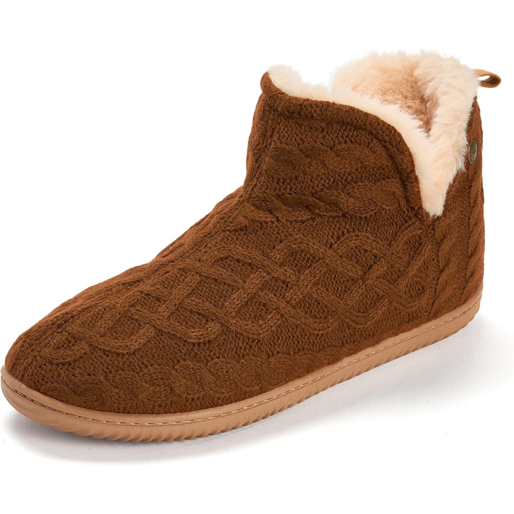 image:imageDearfoams Mens Memory Foam Indoor House Slippers Brixen Ankle Boot House Shoes Gifts for MenChestnut Cable Knit