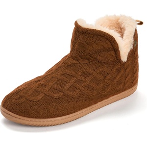 Dearfoams Men’s Memory Foam Indoor House Slippers Brixen Ankle Boot House Shoes – Gifts for Men(Chestnut Cable Knit)