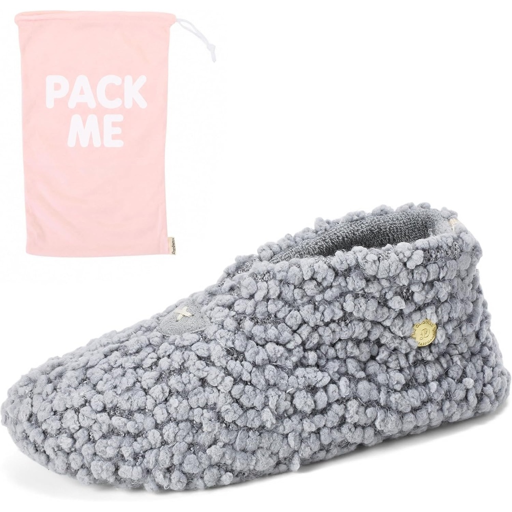 image:imageDearfoams Womens Memory Foam Non Slip Sherpa Indoor Travel House Shoes Slipper Sock Bootie with Storage Bag Sleet L