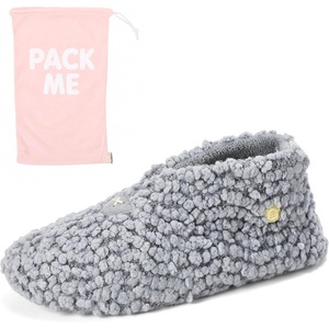 Dearfoams Womens Memory Foam Non Slip Sherpa Indoor Travel House Shoes Slipper Sock Bootie with Storage Bag, Sleet, L