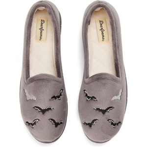 Dearfoams Women’s Rachel Velour Closed Back, Grey Bats, S