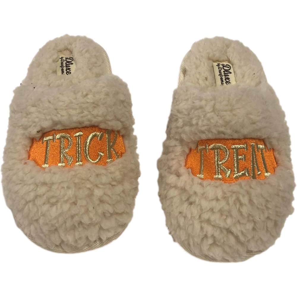 image:imageDearfoams Boys Beige Sherpa Trick or Treat Halloween Slippers House Shoes 1112
