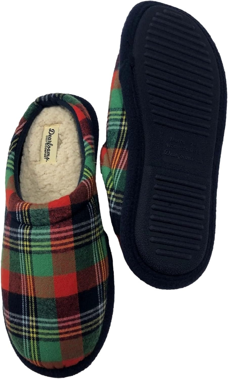 image:imageDearfoams Womens Red amp Green Christmas Plaid Holiday Slippers Scuffs 56