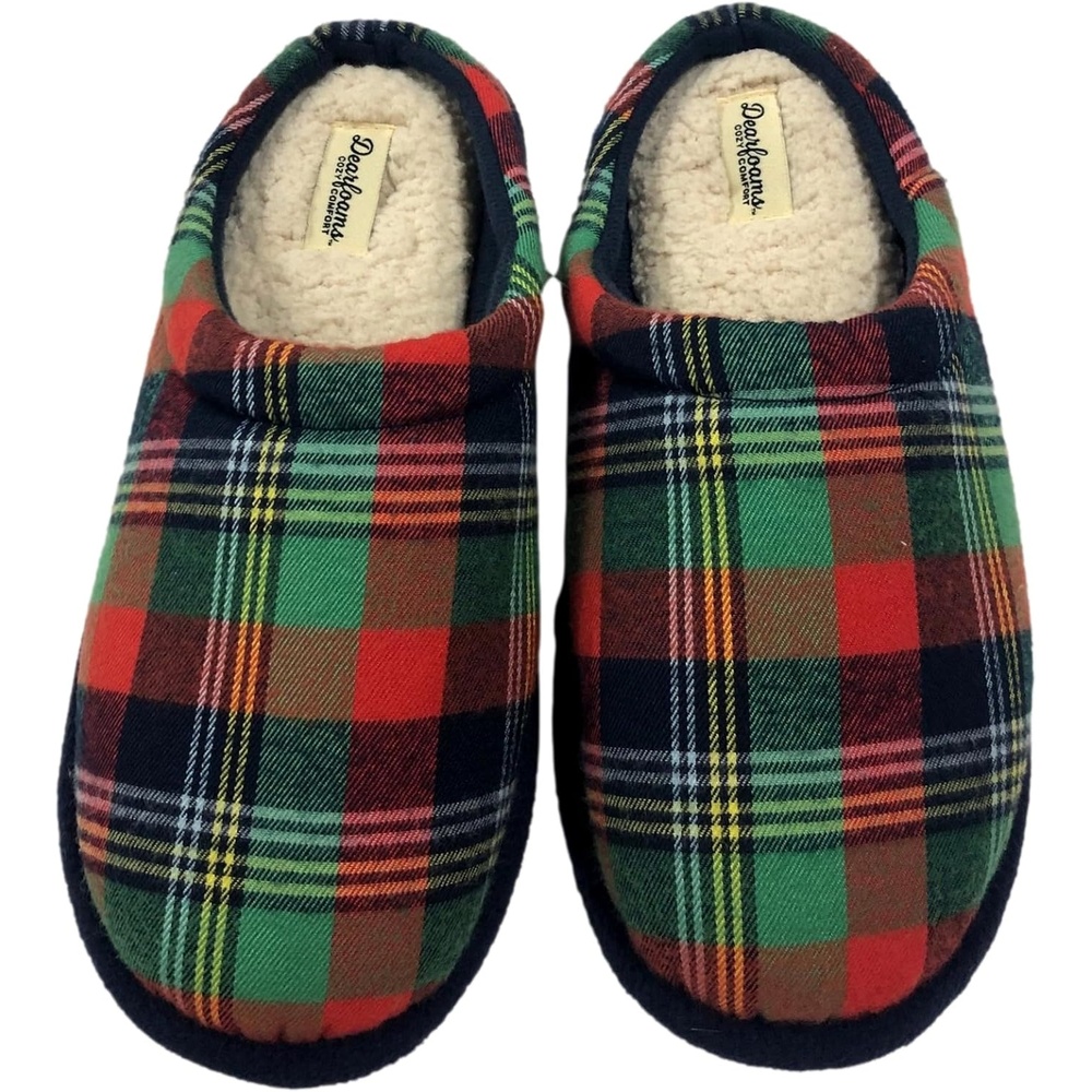 image:imageDearfoams Womens Red amp Green Christmas Plaid Holiday Slippers Scuffs 1112