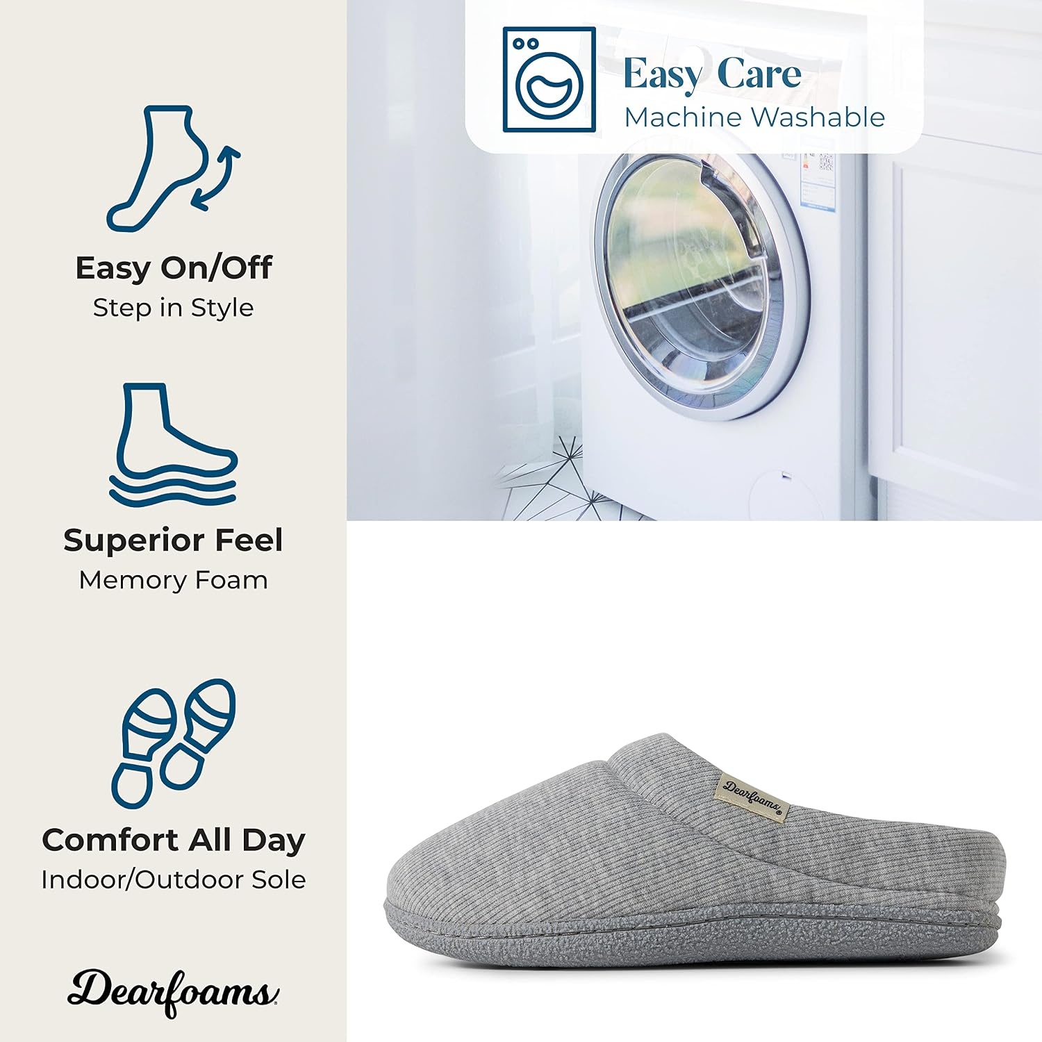 image:imageLeslie Terry Clog House Shoes with Memory Foam Indoor Slippers with Wide WidthsLight Heather Grey