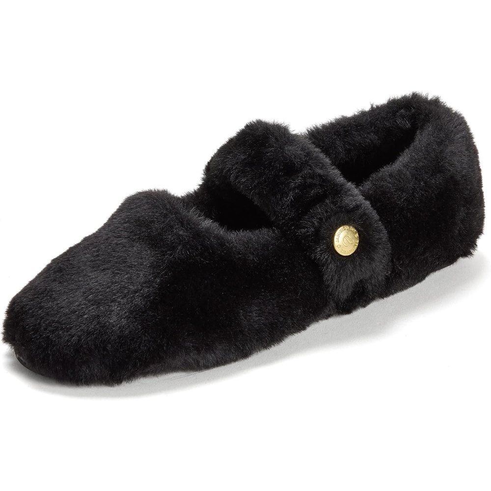 image:imageDearfoams womens Faux Fur Mary Jane House Shoes Cozy Indoor Soft Fuzzy Maryanne Slippers for WomenBlack