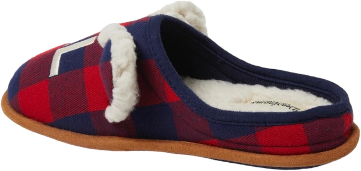 image:imageDearfoams Memory Foam Lil Bear Buffalo Plaid Slippers 910Red