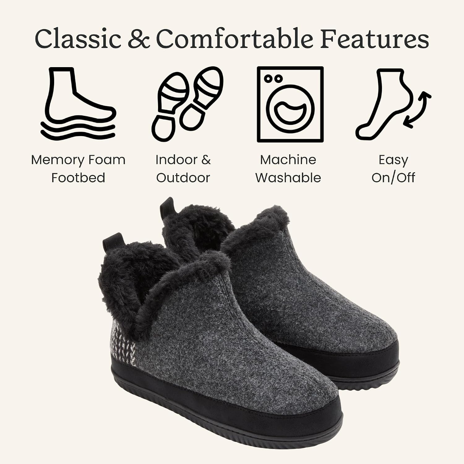 image:imageDearfoams Womens Dearfoams Womens Indoor Outdoor Harlene Boot House Shoes SlippersBlack