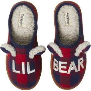 Dearfoams Memory Foam Lil Bear Buffalo Plaid Slippers (9/10)(Red)