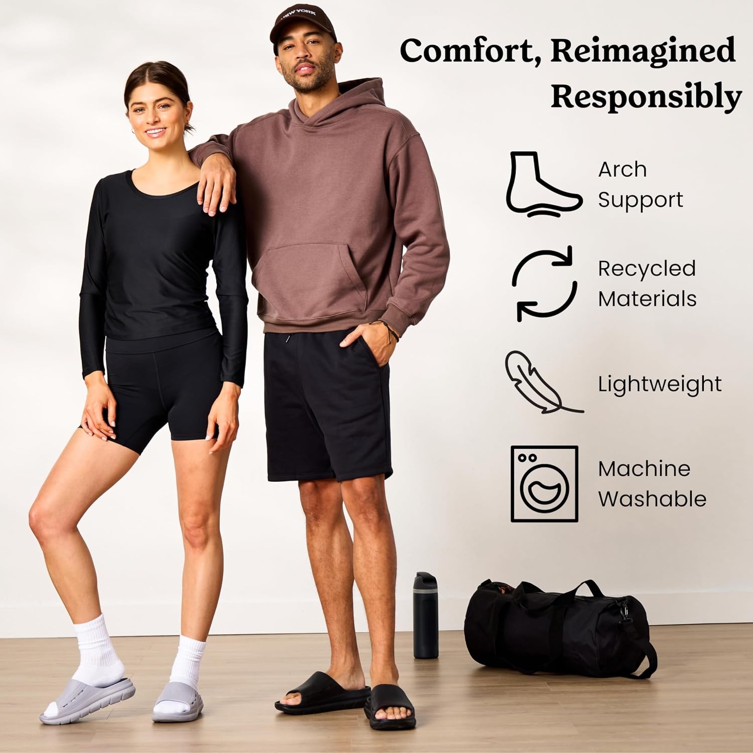 image:imageDearfoams Mens Eva Lightweight Regrind Pillow Slide SandalBlack