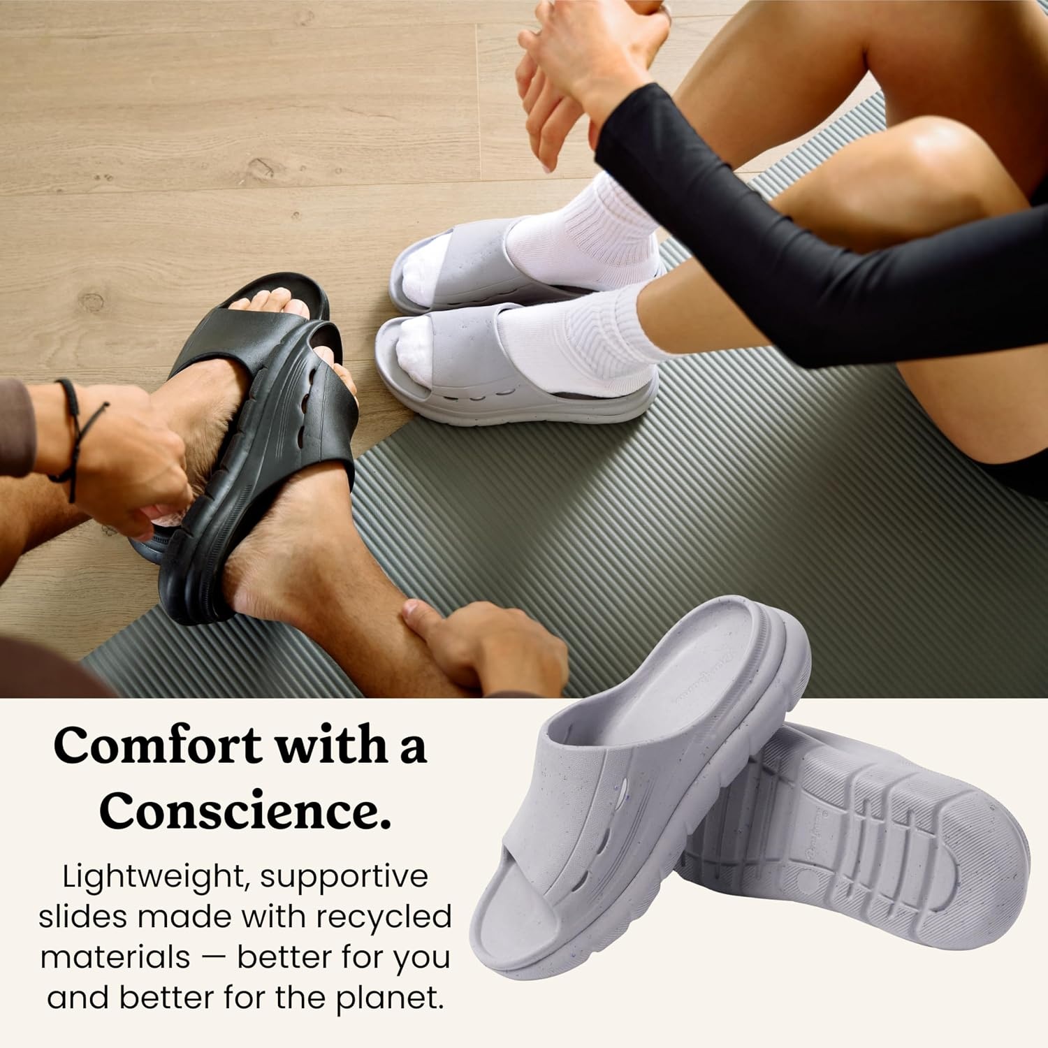 image:imageDearfoams Mens Eva Lightweight Regrind Pillow Slide SandalSleet