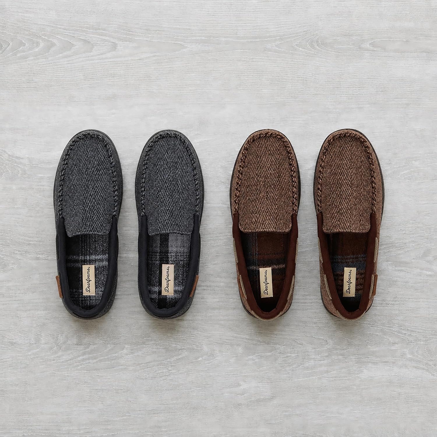 image:imageDearfoams Mens Keaton Moccasin House Shoes With Memory Foam Indoor Slippers With Wide WidthsBlack Heather