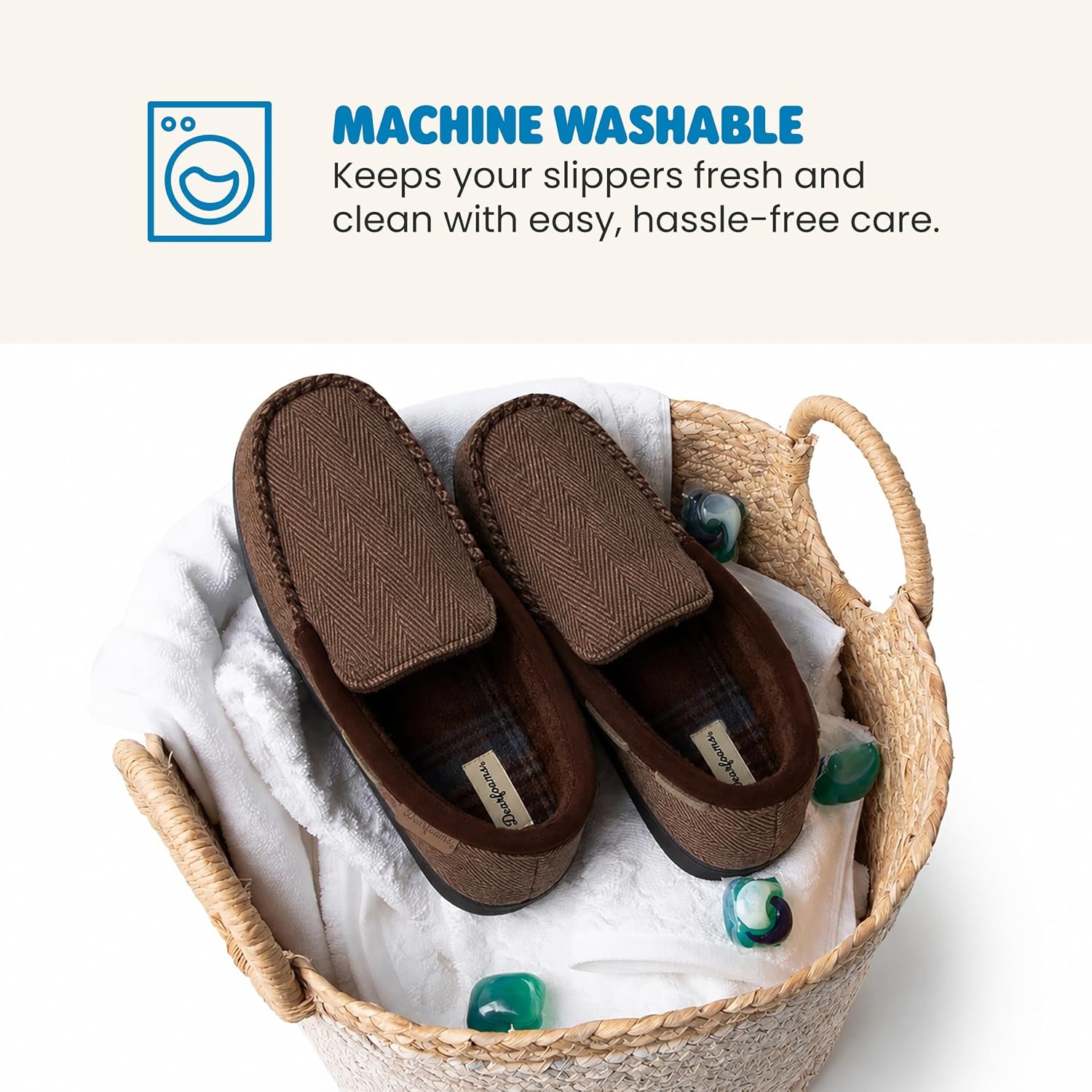 image:imageDearfoams Mens Keaton Moccasin House Shoes With Memory Foam Indoor Slippers With Wide WidthsBrown Heather