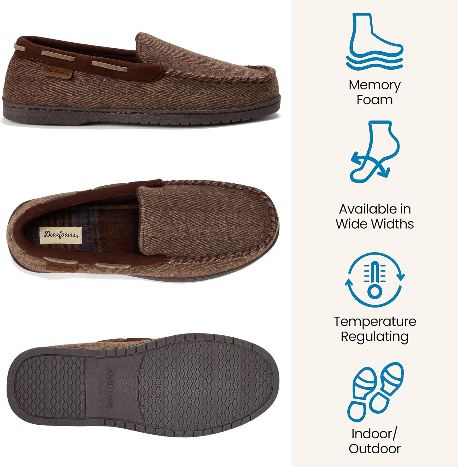 image:imageDearfoams Mens Keaton Moccasin House Shoes With Memory Foam Indoor Slippers With Wide WidthsBrown Heather