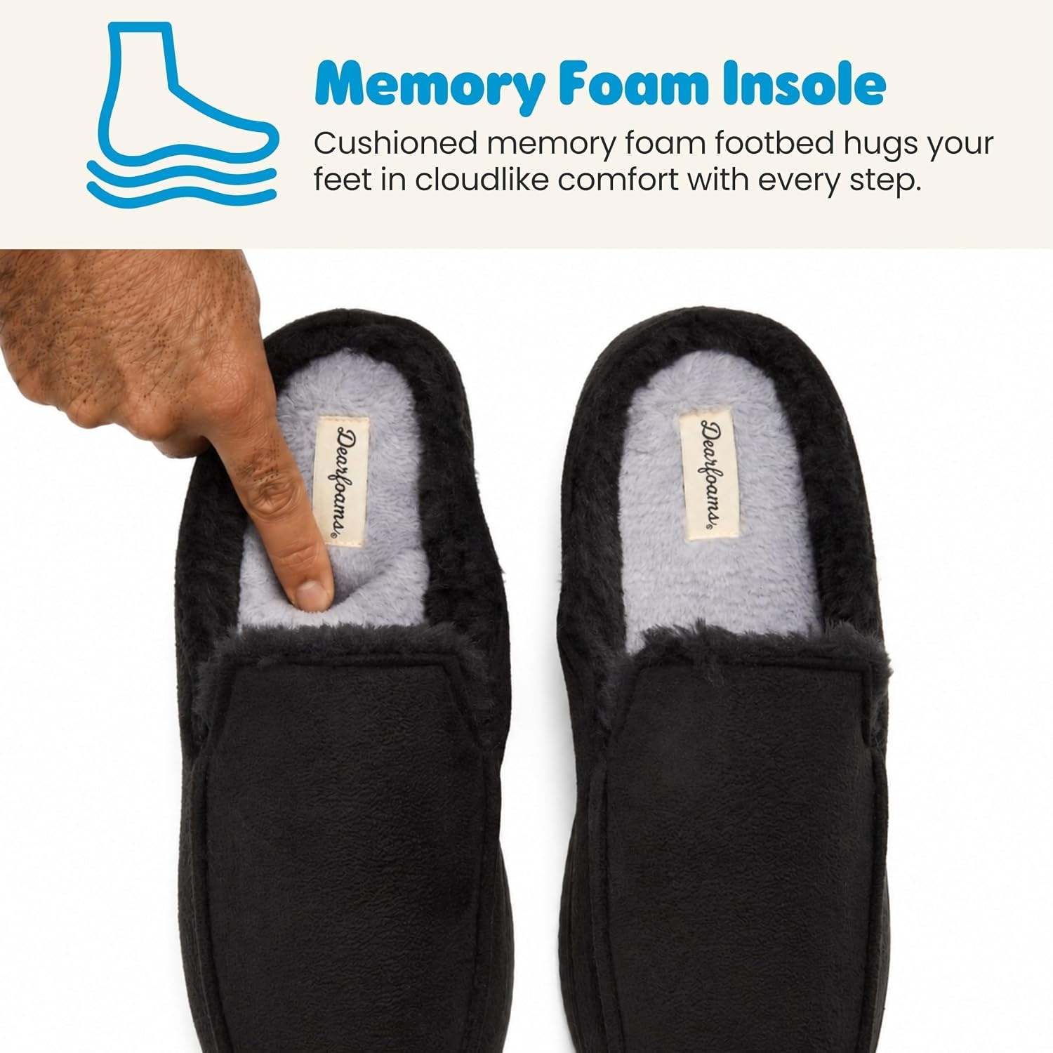 image:imageDearfoams Mens Memory Foam House Shoes Microsuede Moc Toe Clog SlippersBlack