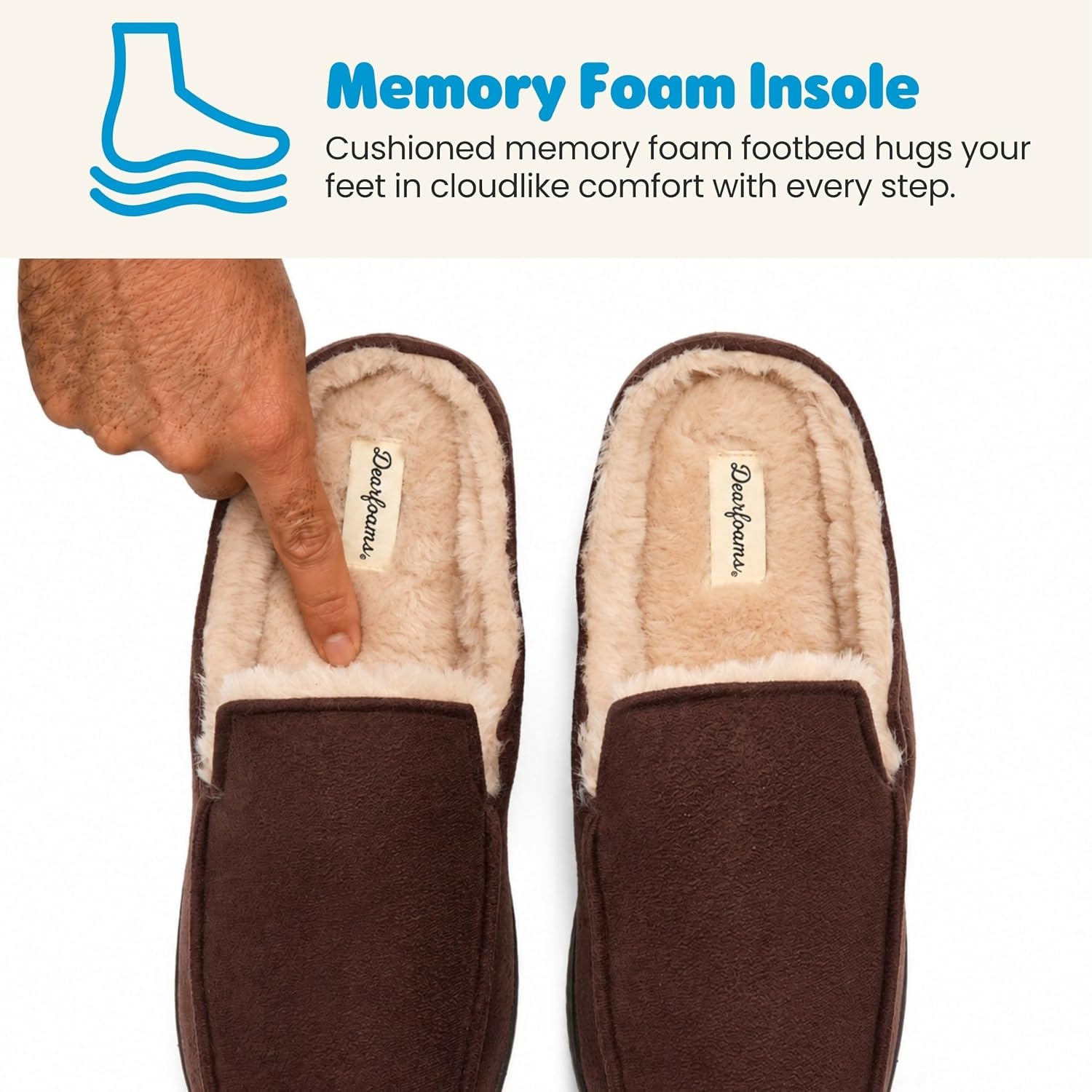image:imageDearfoams Mens Memory Foam House Shoes Microsuede Moc Toe Clog SlippersCoffee Brown