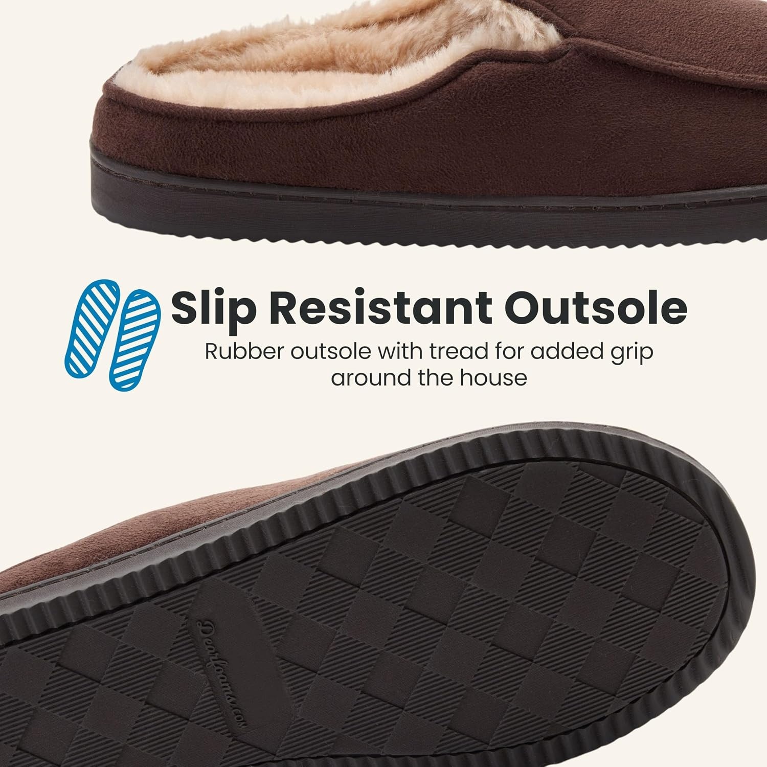 image:imageDearfoams Mens Memory Foam House Shoes Microsuede Moc Toe Clog SlippersCoffee Brown