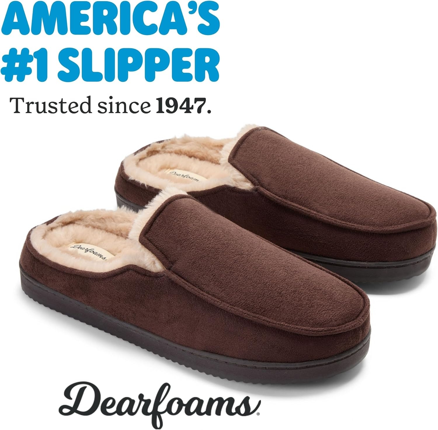 image:imageDearfoams Mens Memory Foam House Shoes Microsuede Moc Toe Clog SlippersCoffee Brown