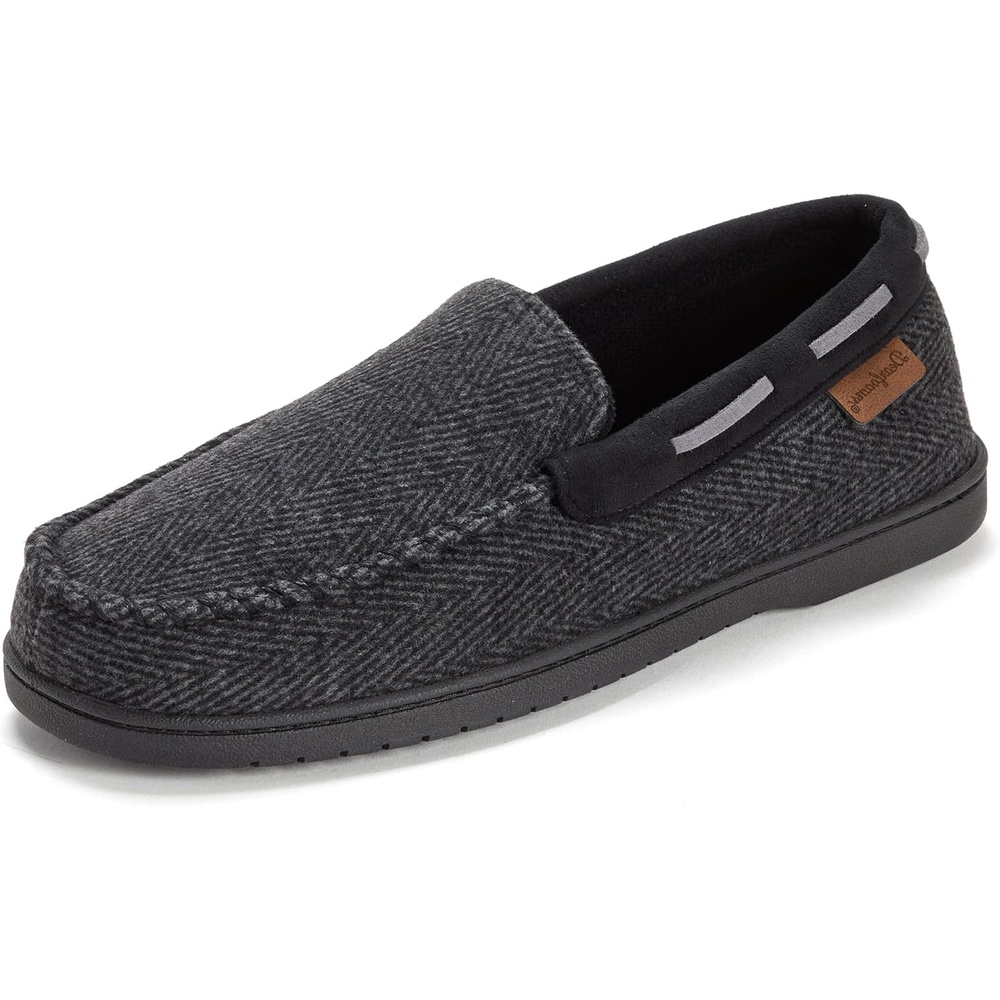 image:imageDearfoams Mens Keaton Moccasin House Shoes With Memory Foam Indoor Slippers With Wide WidthsBlack Heather
