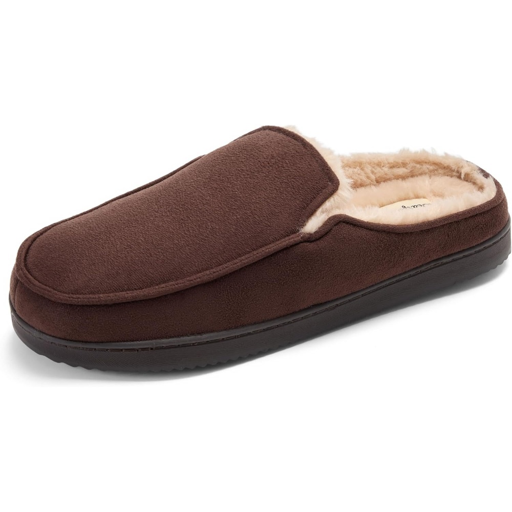 image:imageDearfoams Mens Memory Foam House Shoes Microsuede Moc Toe Clog SlippersCoffee Brown