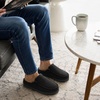 Dearfoams Men’s Memory Foam House Shoes, Microsuede Moc Toe Clog Slippers(Black)