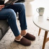 Dearfoams Men’s Memory Foam House Shoes, Microsuede Moc Toe Clog Slippers(Coffee Brown)