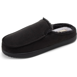 Dearfoams Men’s Memory Foam House Shoes, Microsuede Moc Toe Clog Slippers(Black)