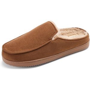 Dearfoams Men’s Memory Foam House Shoes, Microsuede Moc Toe Clog Slippers(Chestnut Tan)