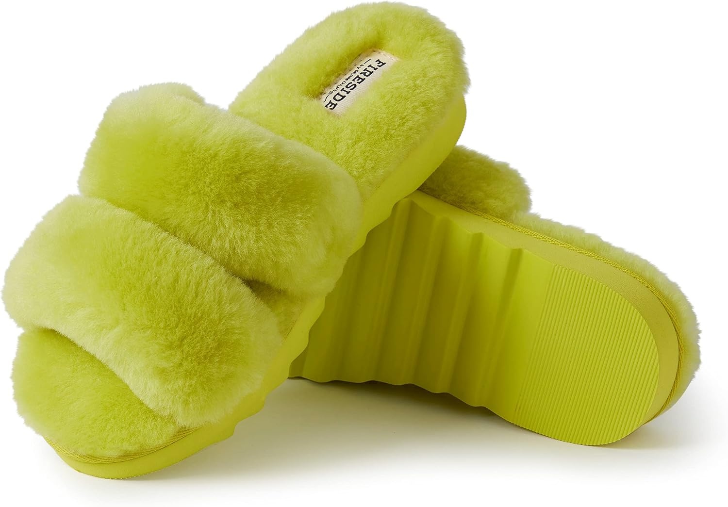 image:imageDearfoams Womens Fireside Benalla All Over Shearling Double Band Easy onOff SlideApple Green