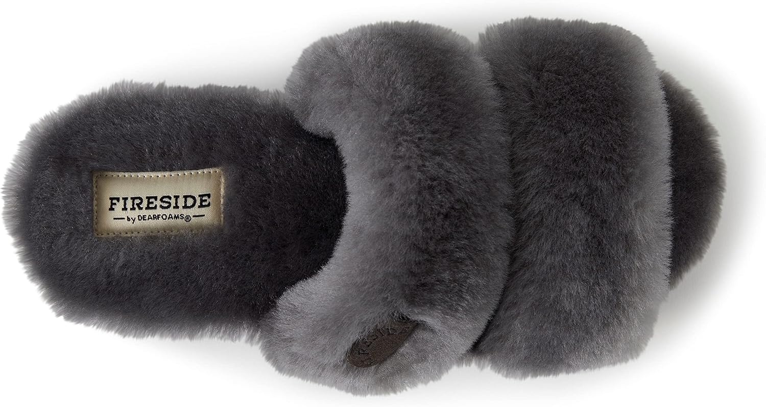 image:imageDearfoams Womens Fireside Benalla All Over Shearling Double Band Easy onOff SlideGrey