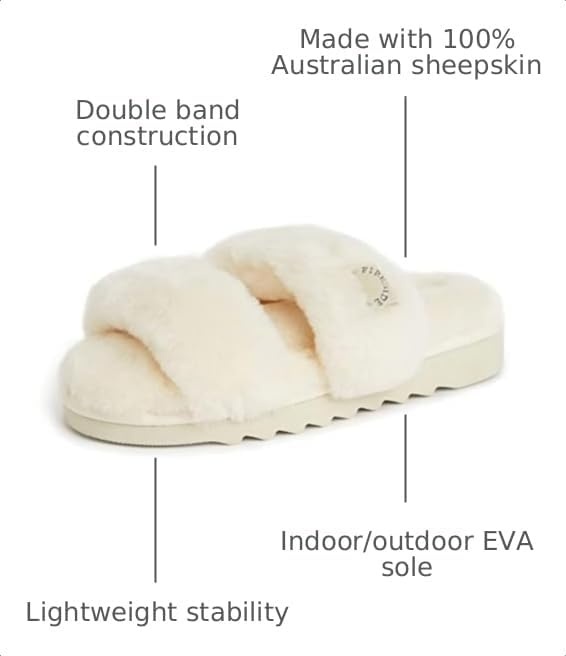 image:imageDearfoams Womens Fireside Benalla All Over Shearling Double Band Easy onOff SlideNatural