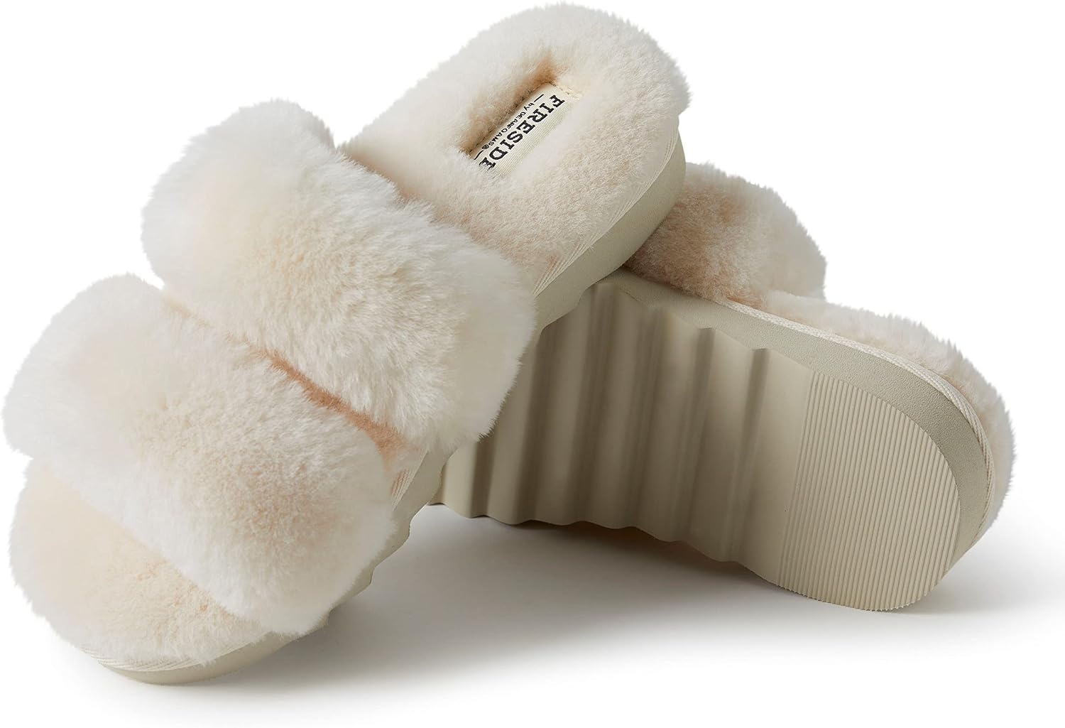 image:imageDearfoams Womens Fireside Benalla All Over Shearling Double Band Easy onOff SlideNatural
