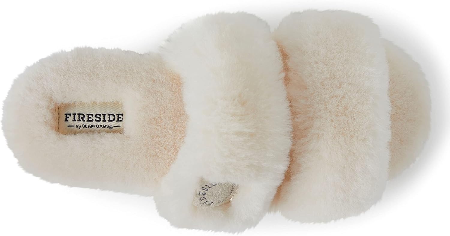 image:imageDearfoams Womens Fireside Benalla All Over Shearling Double Band Easy onOff SlideNatural